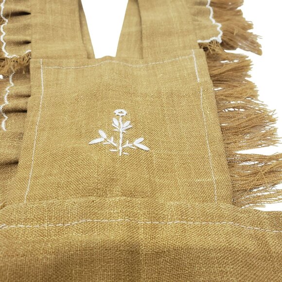 Handmade Embroidered Girls Pinafore Dress Fringe Brown Tan White Boho Prairie - Picture 7 of 10
